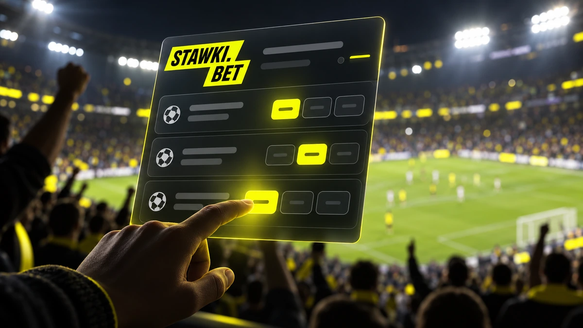 Stawki bet zakłady – kupon zakładów na tle stadionu piłkarskiego